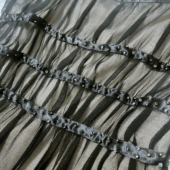 BCBG Max Azria Black Spaghetti Strap Mesh Dress with Bead Detail - Picture 3 of 8